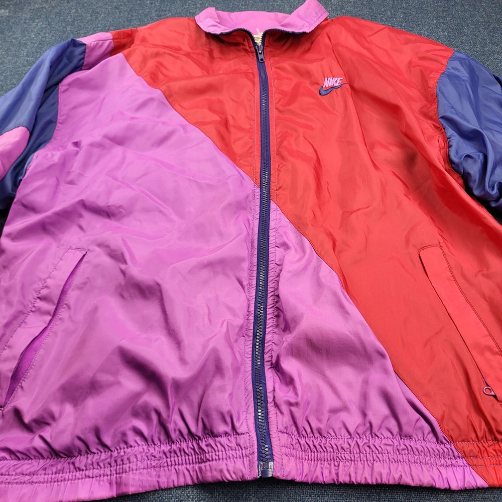 Vintage Nike 90s Colorblock Windbreaker Jacket Red Purple Blue Grey Label Large - Picture 4 of 11